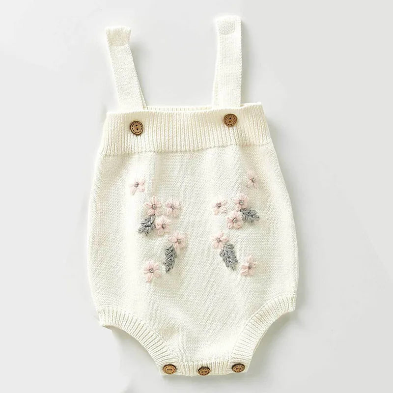 Knitted Cream Floral Romper